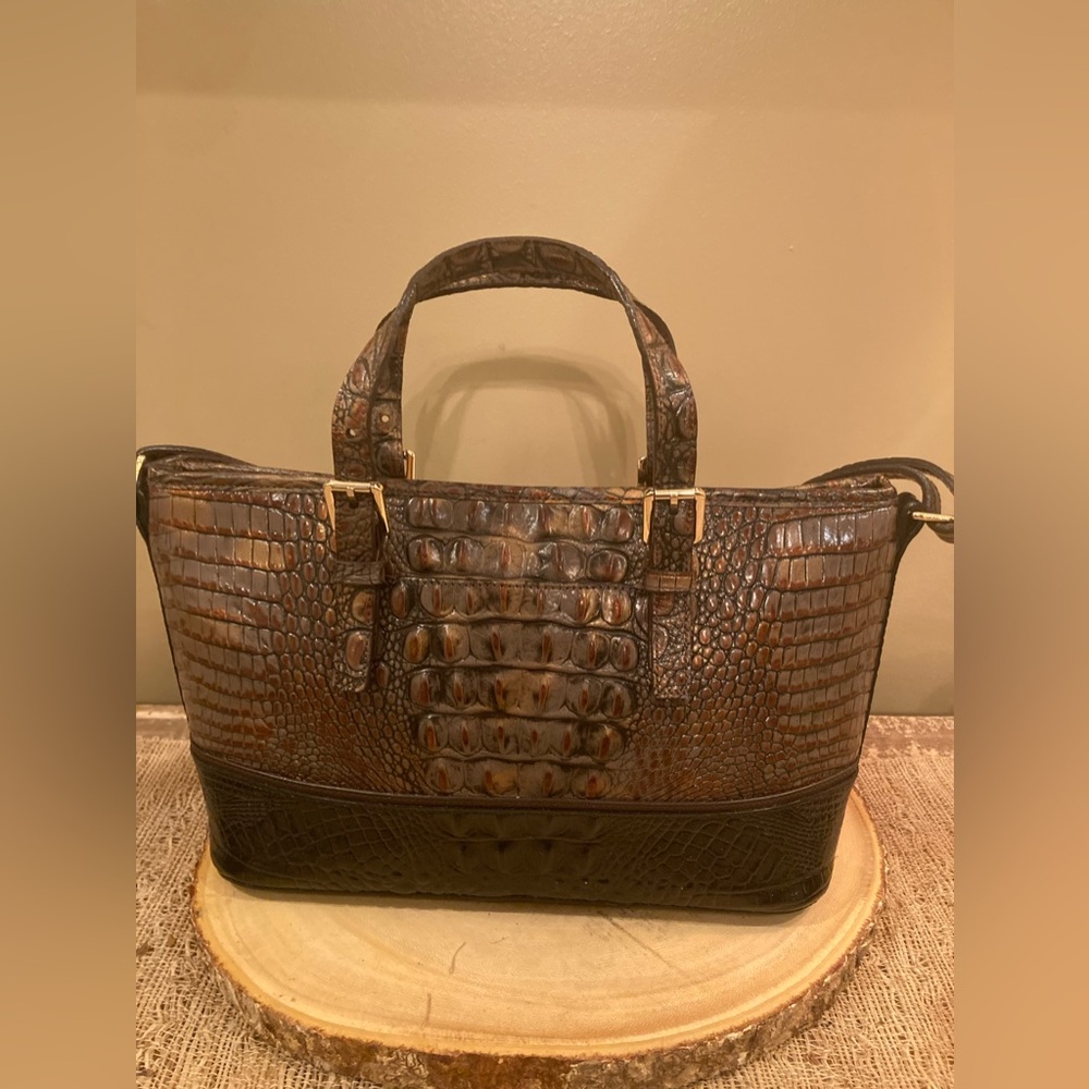 BRAHMIN MINI ASHER 2 Tone Melbourne‎ LEATHER SATCHEL CROSSBODY BAG Tassel Purse - Picture 4 of 13